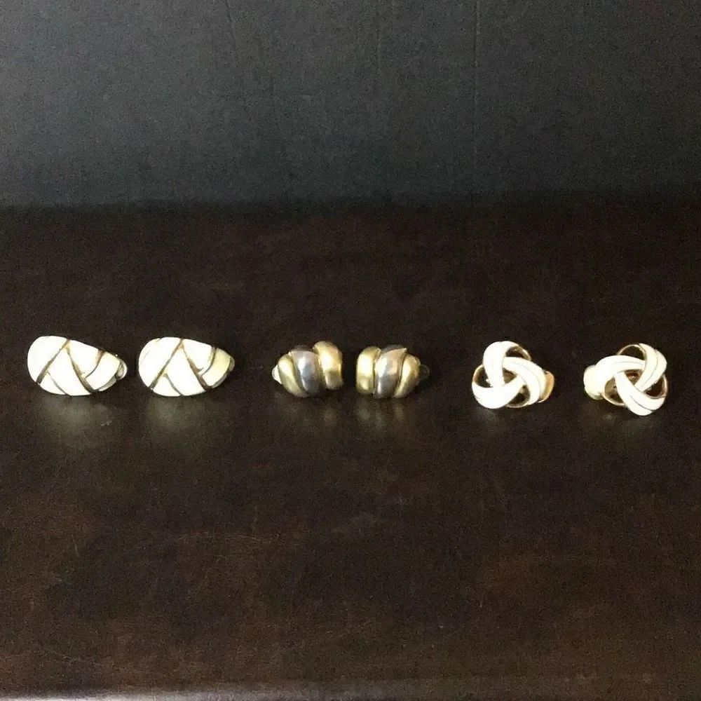 Earrings three pair of vintage clip on